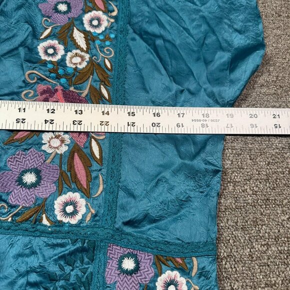 Sundance Boho Blue Teal Floral Embroidered Silky Short Cupro Dress Petite Small - Picture 4 of 7